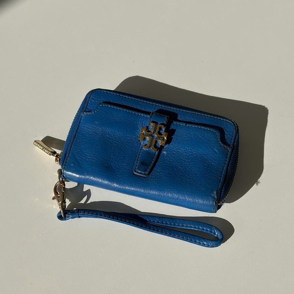 Blue Leather Wristlet Wallet